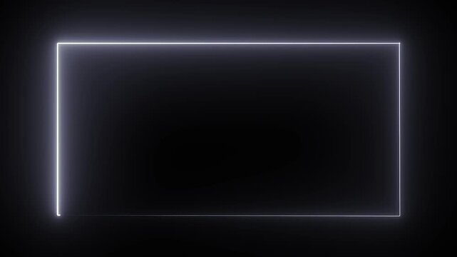 Illuminated rectangle outline glowing white on a dark black background creating a modern frame design