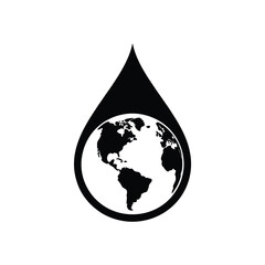 Obraz premium Earth globe inside water drop silhouette symbol