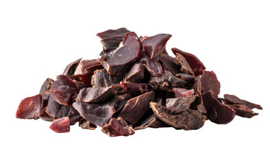 Pile of dark-red, sliced meat chunks