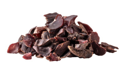 Pile of dark-red, sliced meat chunks