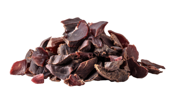 Pile of dark-red, sliced meat chunks