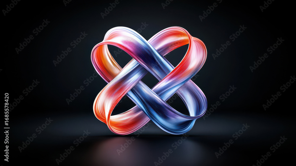 Poster intertwined shapes create vibrant and dynamic visual, showcasing blend of colors and smooth curves t