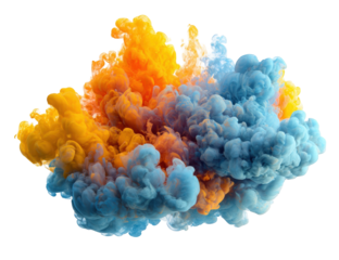 Abstract cloud of swirling orange and blue ink