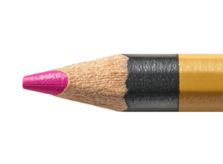 Close-up of a sharpened colored pencil, magenta tip, wood body, black core