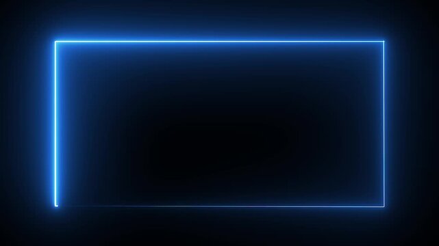 A glowing blue rectangle frame on a black background emitting light in a dark and simple setting