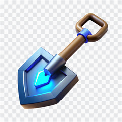 3D Pixel Blue Diamond Shovel | Retro Blocky Mining Tool Icon