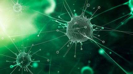 virus and cells on green background
