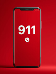 Emergency contact prompt on smartphone against vivid red background