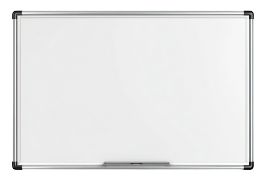 Blank white whiteboard, rectangular,  with aluminum frame