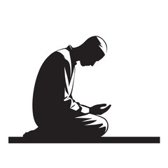 Man performing islamic prayer in a dark silhouette