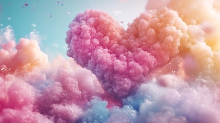 Fototapeta premium Beautiful dreamy cloud heart in sky with scattered floating hearts for valentine's day