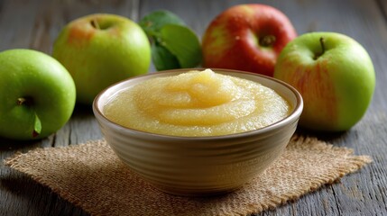 Fresh Apple Puree: Organic Delight for Your Baby's Healthy Diet in a Charming Bowl