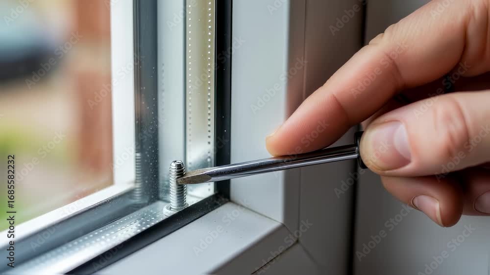 Poster detailed view of the upvc window sash tiltin adjustment screw being finetuned for optimal window fun