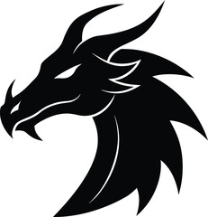 a deep dark minimalist silhouette of a dragon head.eps
