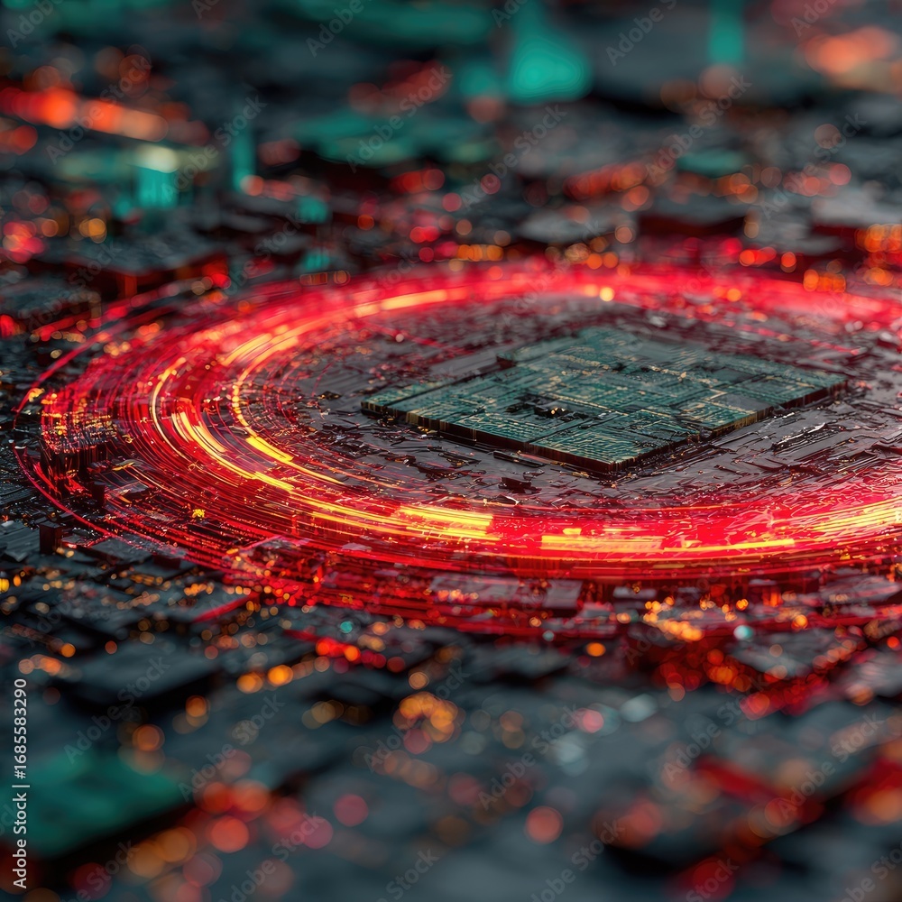 Fototapete a detailed artistic rendering of a central processor unit, surrounded by swirling patterns of vibran