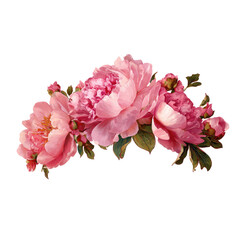 Delicate pink peony crown graphic.  A  floral crown design features three vibrant pink peonies,