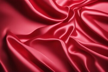 Obraz premium Luxurious Red Satin Fabric Background with Smooth and Shiny Texture. Generative AI