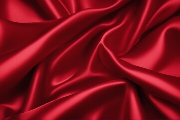 Obraz premium Luxurious Red Satin Fabric Background with Smooth and Shiny Texture. Generative AI