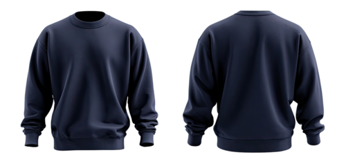 Dark navy blue crew neck sweatshirt, front and back views