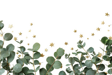 Delicate eucalyptus sprigs border with gold glitter