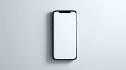 Modern smartphone with blank white screen on a light gray background