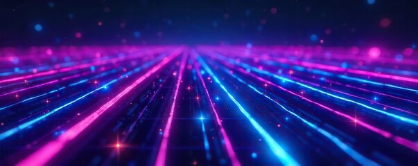 Abstract glowing neon lines forming a futuristic light grid, vibrant energy pulses in electric blue and purple hues, perfect for technology, science fiction, or energy themes , energy, pattern