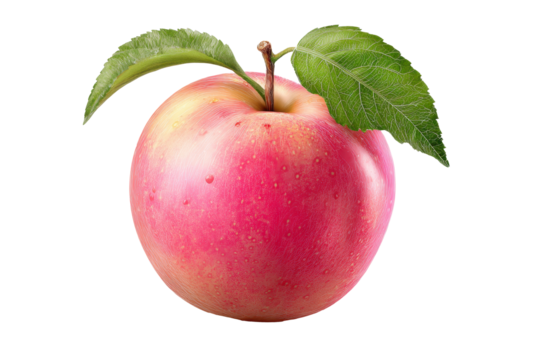 3d illustration icon of pink apple with leaf isolated on transparent background, PNG for poster banner cover design