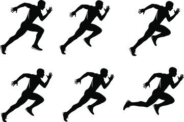 PrintSilhouette Vector of Male Sprinters in Motion, Running Poses for Fitness, Sports, Track and Field, Speed Training Illustration