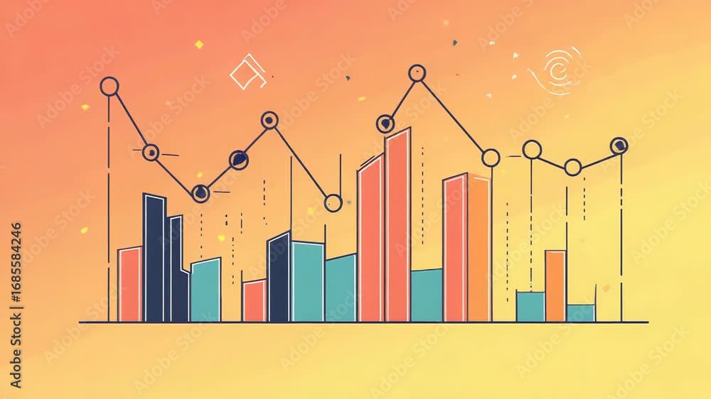 Aufkleber growing bars chart and line graph showing increasing data on gradient background