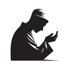 Man performing islamic prayer in a dark silhouette