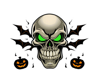 A Striking New Vector-Style Halloween Design Featuring an Angry Silver Skull, Perfect for a Transparent Background and Creative Projects.
