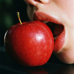 close up of a woman eating an apple 787282