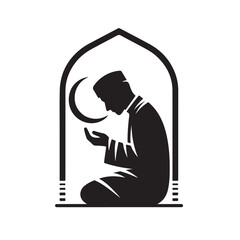 Man performing islamic prayer in a dark silhouette
