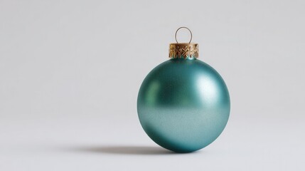 Shiny teal ornament reflecting soft light, creating serene festive atmosphere