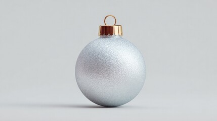 Shiny silver Christmas ornament with golden cap reflecting soft light