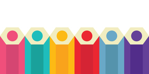 Vector showing colorful pencils, creating a gradient effect from blue to yellow, on a transparent checkered background. Concept of creativity and art. Vector illustration