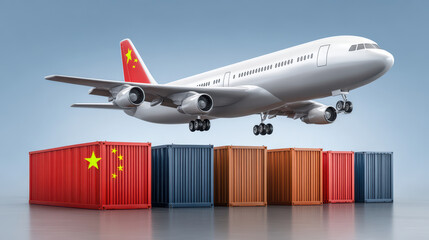 Cargo airplane over containers in china a global shipping logistics hub for freight and export economics