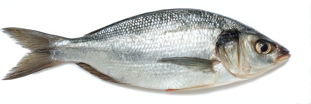 Whole Fresh Milk Fish: Raw Chanos Displayed on White Background for Aquaculture and Seafood Markets