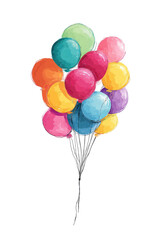 A cluster of colorful balloons, tied together by a dark string, against a black background.  