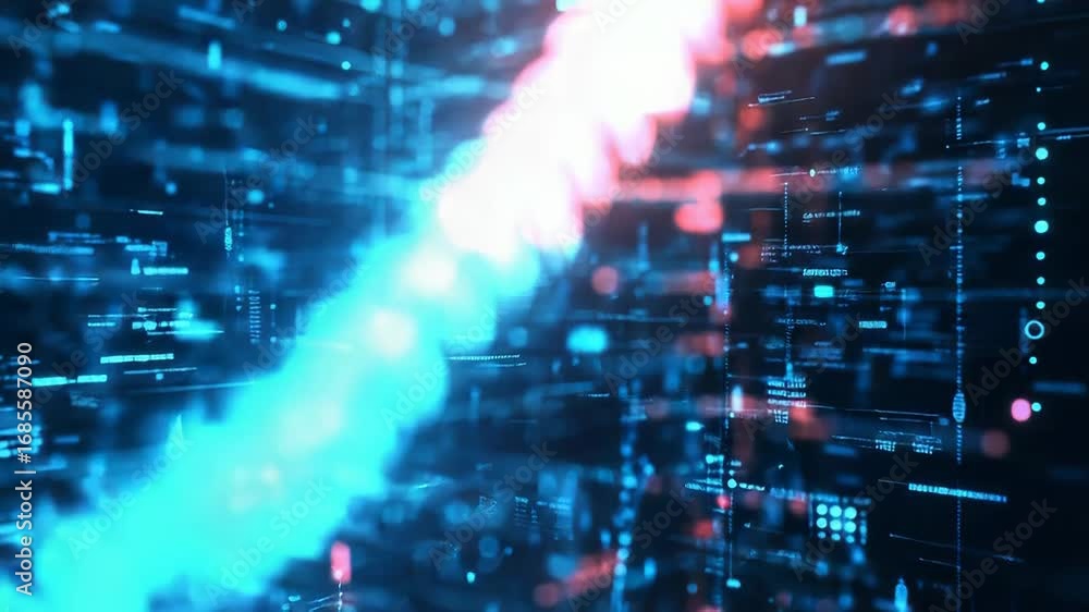 Poster digital stream of data flowing through cyberspace network
