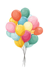 A cluster of colorful balloons tied together.  A collection of various pastel shades of balloons, 