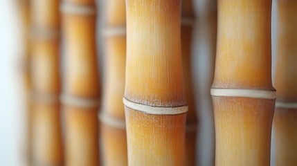 Close-up macro view segmented golden bamboo stalks fine texture detail