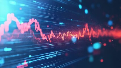 Red stock market graph showing volatility in a futuristic digital environment - Powered by Adobe