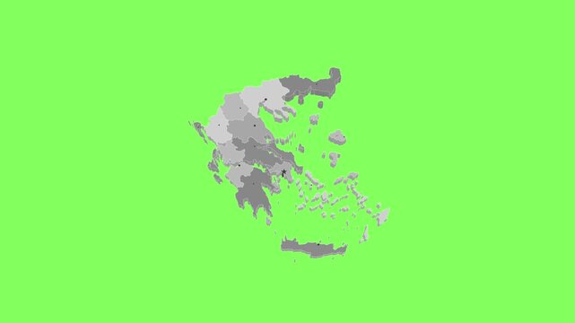 3D map illustration of Greece on green background	