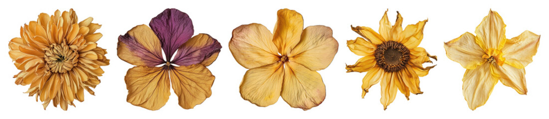 Fototapeta premium PNG Dried flowers vibrant arrangement, element set on transparent background