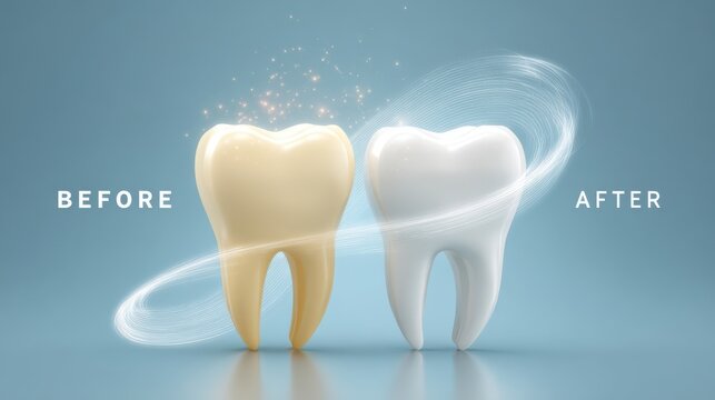 Before and after teeth whitening transformation with sparkling cleanliness