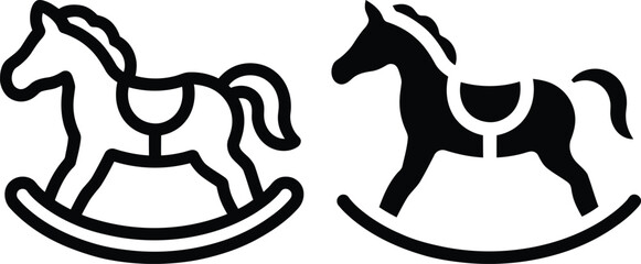 Two silhouette rocking horses one outline one solid black