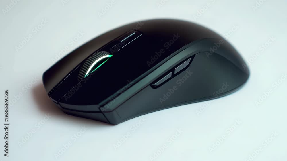 Poster a detailed view of a computer mouse on a table, ideal for use in tutorials or product displays