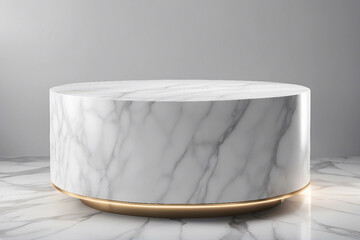 An elegant and radiant photo designed for product presentations, showcasing a sleek white marble podium for a sophisticated look. Generative AI