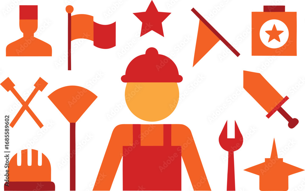 Poster labor day workers tools flags icons vector graphics for eps file download